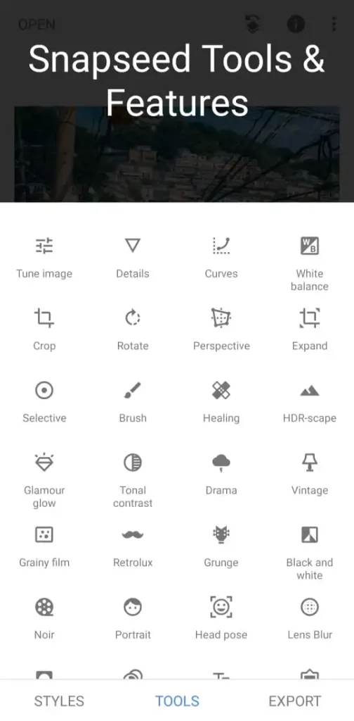 Snapseed tools and features