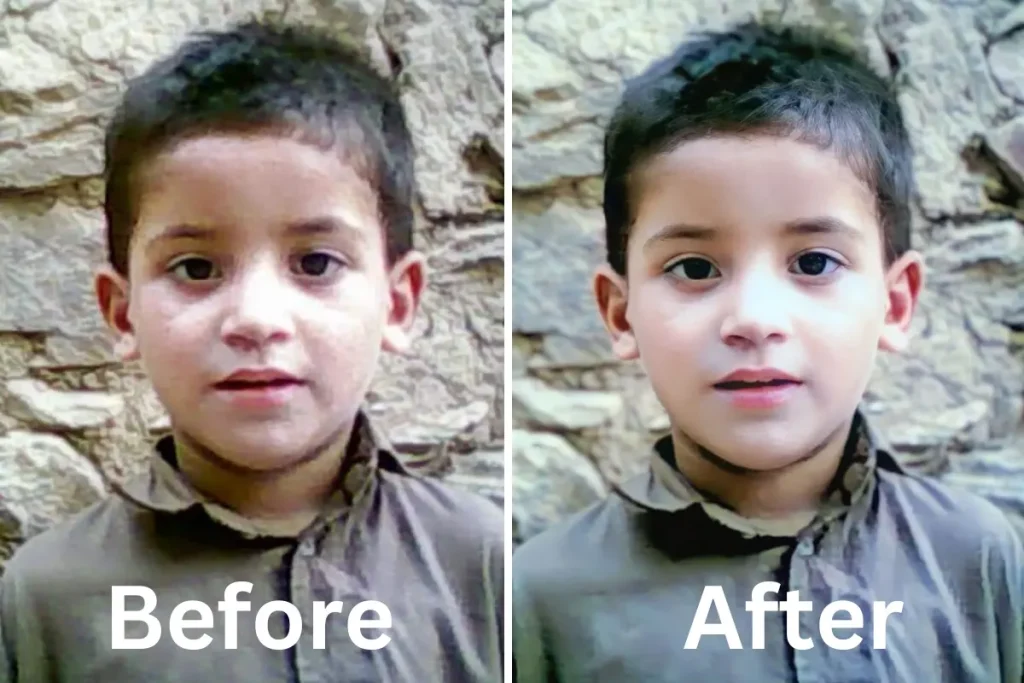 an image restored from an old photo to a modern looking photo with Remini Mod APK