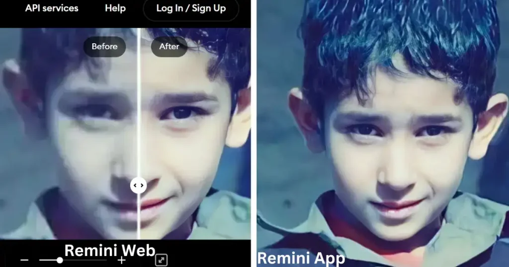 remini web vs app photo enhancement comparison